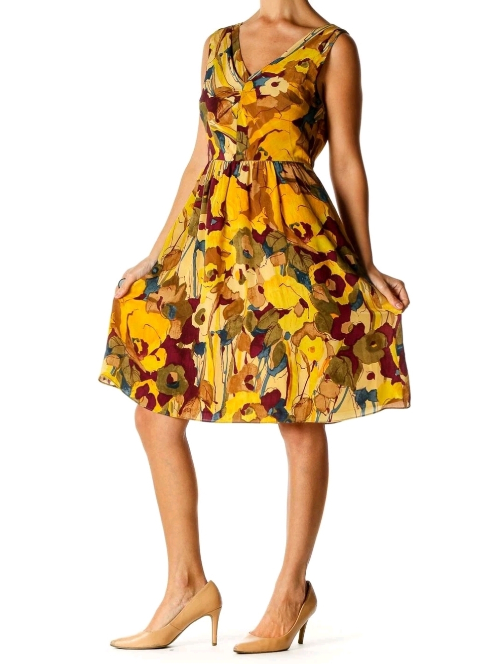 Banana Republic Yellow Multicolor Floral Midi Dress Event Dress Resort SZ 4P